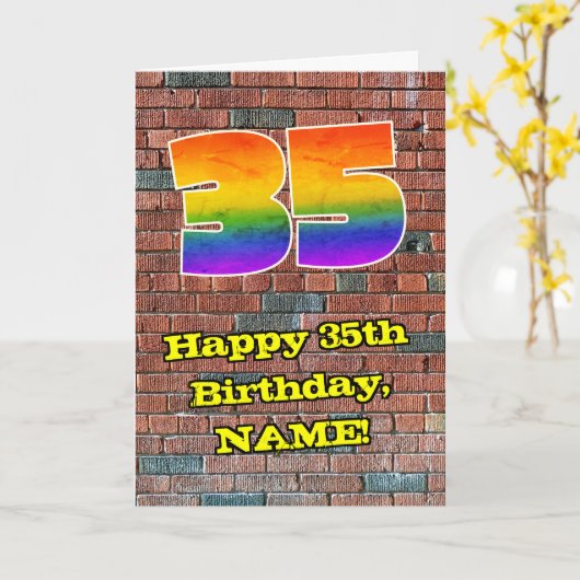 35誕生日:おもしろいグラフィティインスパイアレボン35 カード (黄色い花)