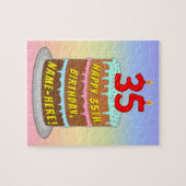 35誕生日:おもしろいケーキとキャンドル+名前をカスタムする ジグソーパズル (横)