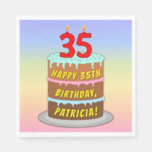 35誕生日:おもしろいケーキとキャンドル+名前をカスタムする スタンダードランチョンナプキン (正面)