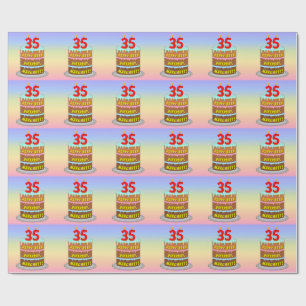 35誕生日:おもしろいケーキとキャンドル+名前をカスタムする ラッピングペーパー