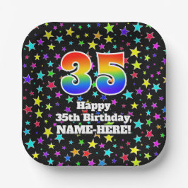 35誕生日:おもしろいスター柄と虹"35" ペーパープレート