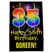 35誕生日:おもしろい花火パターン+虹35 ミディアムペーパーバッグ (裏面)