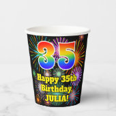 35誕生日:おもしろい花火パターン+虹35 紙コップ (正面)