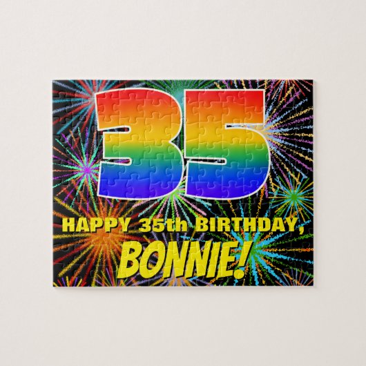 35誕生日:おもしろい、お祝カラフルい花火 ジグソーパズル (横)