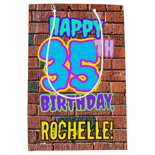 35誕生日:おもしろい、アーバングラフィティインスパイアルック ミディアムペーパーバッグ (正面)