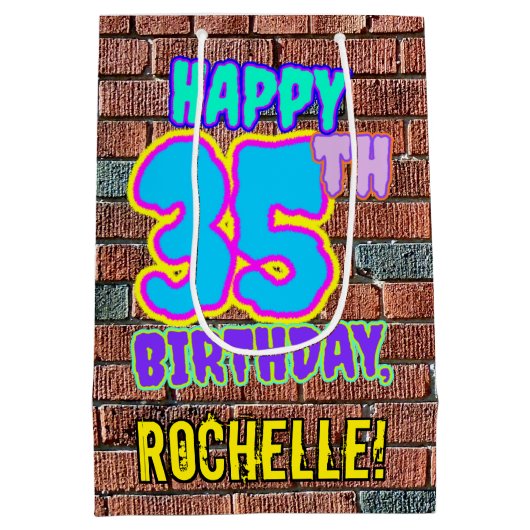 35誕生日:おもしろい、アーバングラフィティインスパイアルック ミディアムペーパーバッグ (裏面)