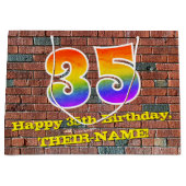 35誕生日:おもしろい、グラフィインスパイアティ・レインボー# 35 ラージペーパーバッグ (正面)