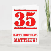 35誕生日:おもしろい、赤ゴムスタンプルックインスパイアス カード (正面)
