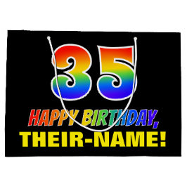 35誕生日:はっきりした,おもしろい,シンプル虹, 35 ラージペーパーバッグ