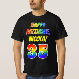 35誕生日— はっきりした、おもしろい、レインボー35、名前をカスタムする Tシャツ