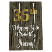 35誕生日:エレガントフェイク金ゴールドルック#,フェイク Wood ミディアムペーパーバッグ (裏面)