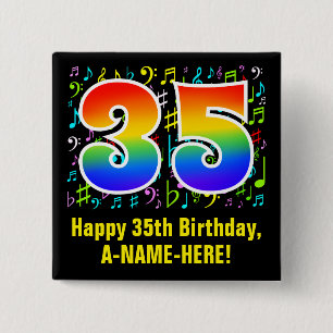 35誕生日:カラフル音楽シンボル、レインボー35 缶バッジ