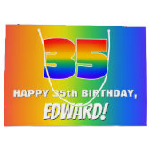 35誕生日: カラフル、おもしろいレインボーパターン# 35 ラージペーパーバッグ (裏面)