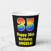 35誕生日:カラフル、おもしろい、エキサイティング、虹35 紙コップ (裏面)