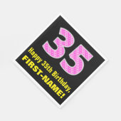 35誕生日：ピンクストライプのハートと35" +名前 スタンダードランチョンナプキン (角)