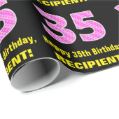 35誕生日：ピンクストライプのハートと35" +名前 ラッピングペーパー (ロールコーナー)