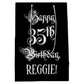 35誕生日:、ファンシースクリプエレガントト+名前をカスタムする ミディアムペーパーバッグ (裏面)