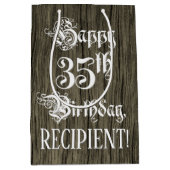 35誕生日: ファンシー, フェイク Wood Look +名前をカスタムする ミディアムペーパーバッグ (正面)