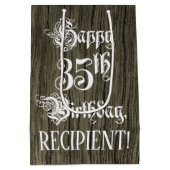35誕生日: ファンシー, フェイク Wood Look +名前をカスタムする ミディアムペーパーバッグ (裏面)