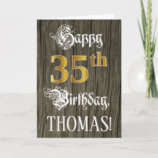 35誕生日:フェイク金ゴールドルック+木フェイク模様 カード (正面)