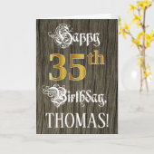 35誕生日:フェイク金ゴールドルック+木フェイク模様 カード (黄色い花)