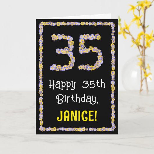 35誕生日:フローラ花数名前をカスタムする カード (黄色い花)