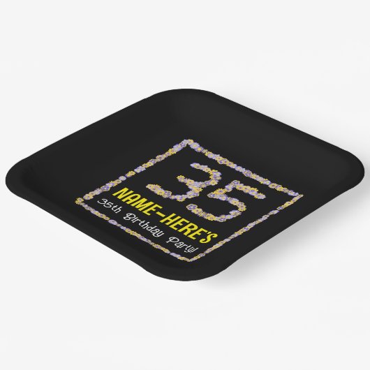 35誕生日:フローラ花数名前をカスタムする ペーパープレート (傾斜あり)