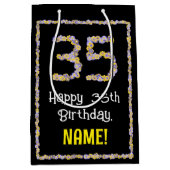 35誕生日:フローラ花数名前をカスタムする ミディアムペーパーバッグ (正面)