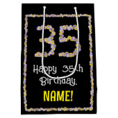 35誕生日:フローラ花数名前をカスタムする ミディアムペーパーバッグ (裏面)