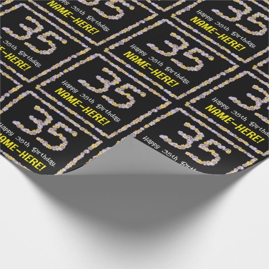 35誕生日:フローラ花数名前をカスタムする ラッピングペーパー (角)