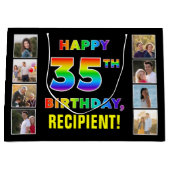 35誕生日:レインボー文字カスタム、写真&名前 ラージペーパーバッグ (正面)