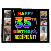 35誕生日:レインボー文字カスタム、写真&名前 ラージペーパーバッグ (裏面)
