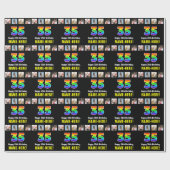 35誕生日：レインボー「35」、写真カスタムと名前 ラッピングペーパー (フラット)