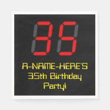 35誕生日：レッドデジタルクロックスタイル"35" +名前