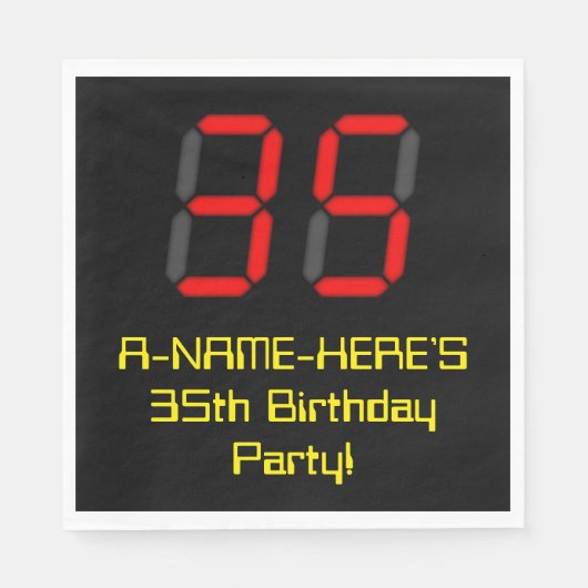 35誕生日：レッドデジタルクロックスタイル"35" +名前 スタンダードランチョンナプキン (正面)