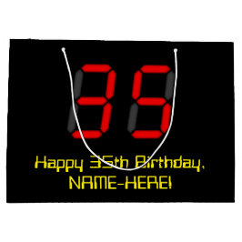35誕生日：レッドデジタルクロックスタイル"35" +名前 ラージペーパーバッグ