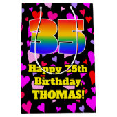 35誕生日：愛するハートパターン、虹# 35 ミディアムペーパーバッグ (正面)