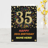 35誕生日Fireworks虹の金ゴールドおもしろい カード (黄色い花)