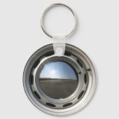 356クラシックの車のホイール（リム）とクロムの帽子 キーホルダー (正面)