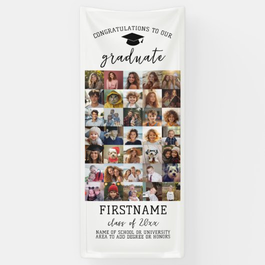 35 フォト - 現代的な卒業式 ミニマル ホワイト 横断幕 (縦)