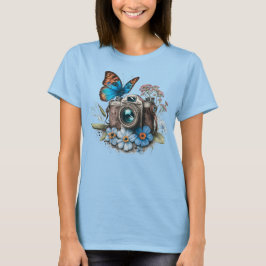 35 mmカメラ、蝶と花 tシャツ