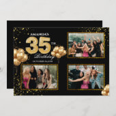 35 th Birthday Gold Silver Black Balloons 招待状 (正面/裏面)