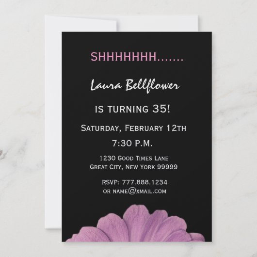 35thサプライズ誕生日ピンクかわいらしデイジーメタリック 招待状 (裏面)