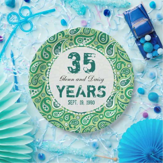 35thジェイド結婚の記念日ペイズリーパターン ペーパープレート (パーティー)