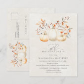 35thバースデーパーティーホワイトパンプキン紅葉 インビテーションポストカード (正面/裏面)