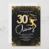 35thモダンバースデーパーティーブラック金ゴールドドレスシャイン 招待状 (正面)