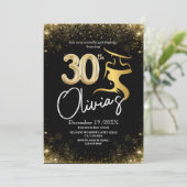35thモダンバースデーパーティーブラック金ゴールドドレスシャイン 招待状 (スタンド正面)