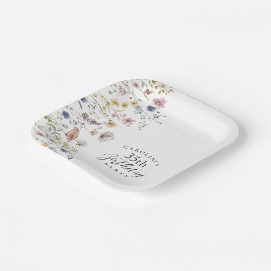 35th誕生日パーティワイルドフラワーウォータカラーフローラ ペーパープレート (傾斜あり)