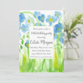 35th誕生日パーティーの招待状ブルーワイルドフラワー 招待状 (スタンド正面)