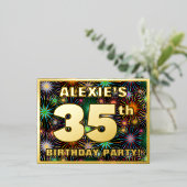 35th誕生日パーティーはっきりした:, カラフル Fireworks Look 箔招待状ポストカード (立ち正面)